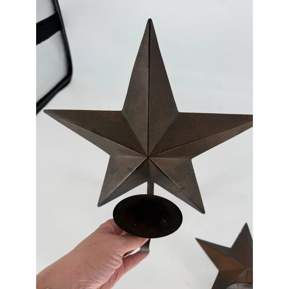 Rustic Metal Star Wall Sconce‎ Candle Holder Set Primitive Farmhouse Decor